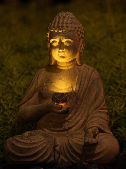 Statua di Buddha in resina con luce, adatta all'uso esterno 24 cm