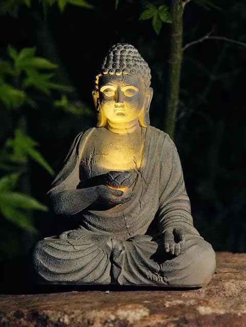 Statua di Buddha in resina con luce, adatta all'uso esterno 24 cm