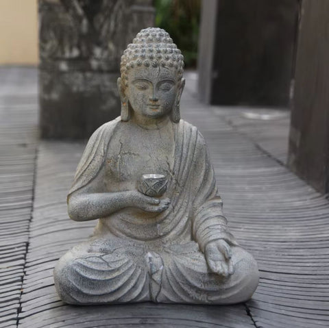 Statua di Buddha in resina con luce, adatta all'uso esterno 24 cm