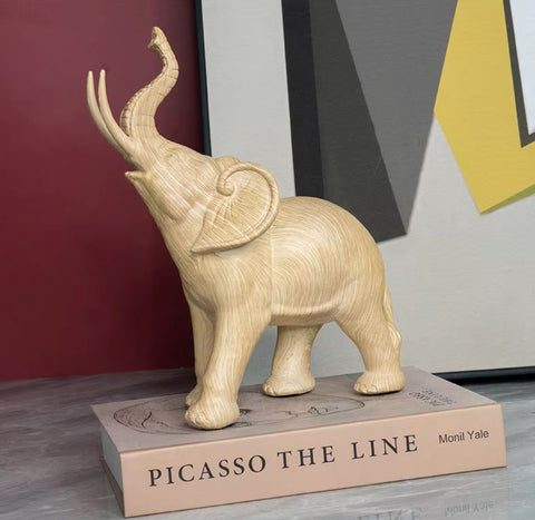 Statua di elefante in resina imitazione legno di quercia chiara 18 cm