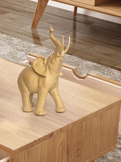 Statua di elefante in resina imitazione legno di quercia chiara 13 cm