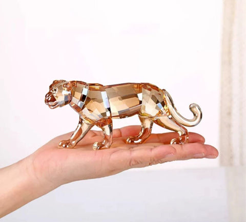 Statuetta Leopardo in cristallo champagne 6 cm