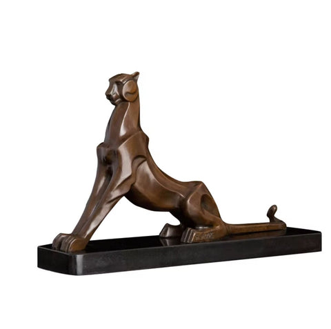 Statua di leopardo seduto in bronzo 24 cm